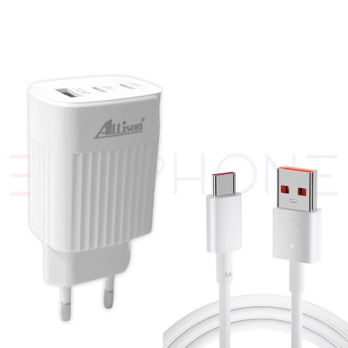 ALLISON ALS-W1052UE PD40W Зарядно с 1 USB-C изх. И 2 USBQC3.0 изх. - USB към Type-C