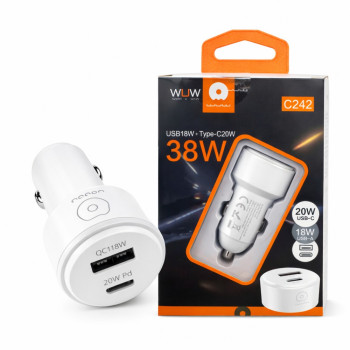 WUW C242 38W Адаптер кола – USB-A QC18W + USB-C PD20W Бързо зареждане