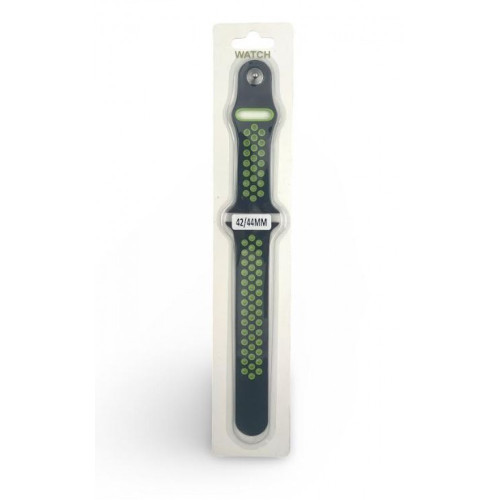 Силиконова Apple Watch каишка iWatch 42/44mm - Черен - Зелени дупки