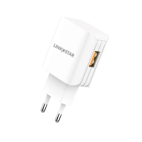 LINK★STAR TC-9 3.0A Бързозаряден USB Адаптер 220V с Lightning кабел - Бял