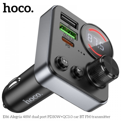 HOCO E86 FM 48W. модулатор трансмитер (2 USB изхода + 1USB-C, microSD, Bluetooth)