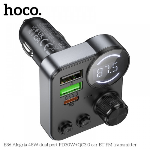 HOCO E86 FM 48W. модулатор трансмитер (2 USB изхода + 1USB-C, microSD, Bluetooth)