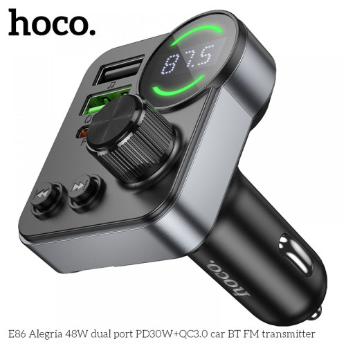HOCO E86 FM 48W. модулатор трансмитер (2 USB изхода + 1USB-C, microSD, Bluetooth)