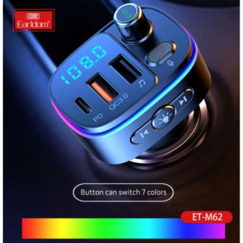EARLDOM Трансмитер с BT ET- M62 2изх.QC3.0+ 1изх.PD USB-C с амбиентно осветление EARLDOM Трансмитер с BT ET- M62 2изх.QC3.0+ 1изх.PD USB-C с амбиентно осветление
