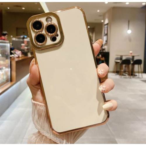 Луксозен силиконов кейс+камера TP25 iPhone 12 Pro Max - Бял