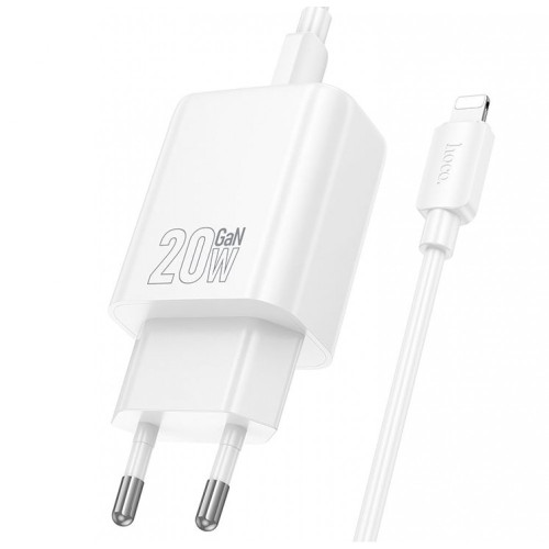 HOCO N60 USB-C 20W зарядно устройство с Type-C към Lightning кабел - Бял