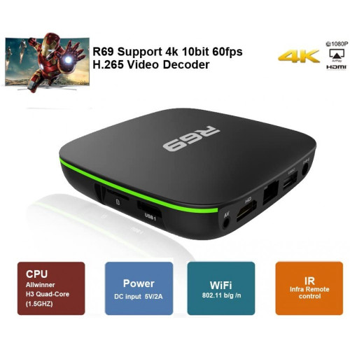 ТВ Бокс R69 Android 7.1 Smart TV Box Quad Core 4K 2GB RAM 16GB ROM