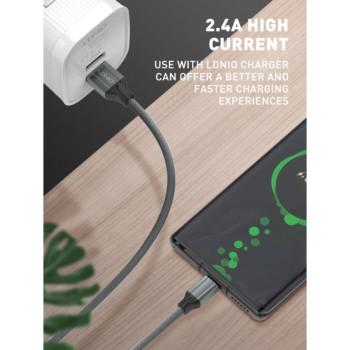 Кабел USB LDNIO LS442 2.4А. 2M TPE плетен Lightning