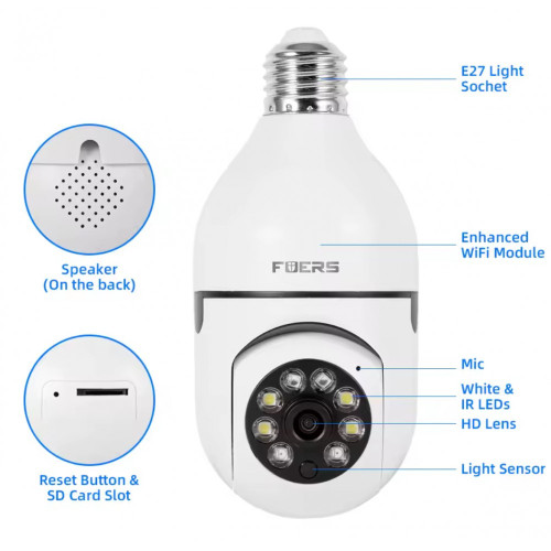IP Камера тип крушка HY-DE27 2MP 1080P ( APP:V380PRO ) HD 360 градуса с микрофон и високоговорител и LED светлина