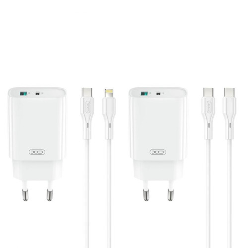 XO-CE30 30W Бързо Зарядно USB-C+USB с кабел Type-C към Lightning