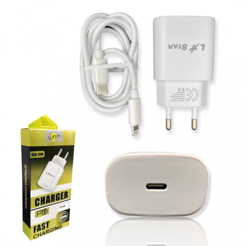 220V Зарядно SCD-20W L✮Star 2в1 2A USB-C на Lightning 2A