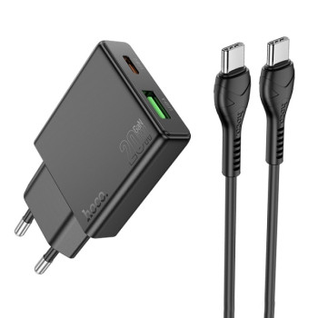 HOCO N38 Тънко Зарядно с Кабел TYPE-C към TYPE-C PD-20W QC-3.0 1M HOCO N38 Тънко Зарядно с Кабел TYPE-C към TYPE-C PD-20W QC-3.0 1M