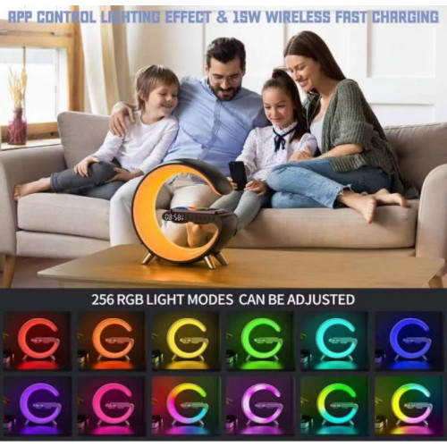 Bluetooth Тонколонка RGB Лампа BT 2301 (LED, AUX, USB, FM, microSD) , безжично зареждане, будилник