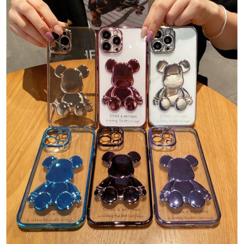 3D Кейс с фигура мечка TP-5 за iPhone 13 Pro Max - Сив