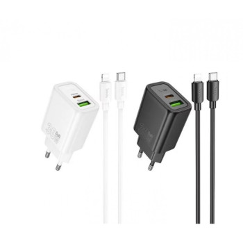 HOCO N63 Зарядно GaN USB USB-C PD30W TYPE-C към Lightning - Черен HOCO N63 Зарядно GaN USB USB-C PD30W TYPE-C към Lightning - Черен