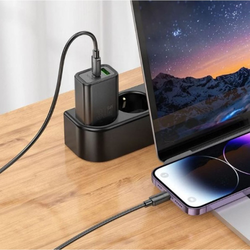 HOCO N63 Зарядно GaN USB USB-C PD30W TYPE-C към Lightning - Черен