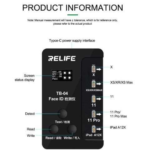 TB-04 Откриване/Четене/Записване Интегриран RELIFE 3 в 1 FACE ID детектор за iPhone X-11 Pro Max Dot Matrix Facial Repair Tool