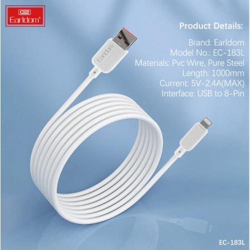 EARLDOM кабел EC183L 2.4A USB към Lightning (1M) - Бял