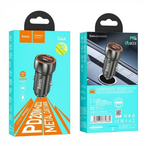 HOCO адаптер 12V Z46a с 2 изход USB и USB-C PD20W+QC3.0