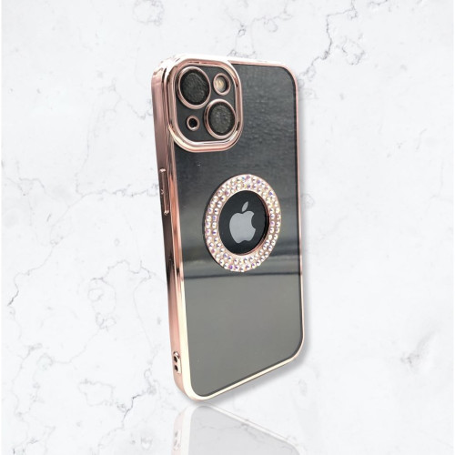 Безцветен кейс+камера DM1 с камъни за iPhone 11 - Розов