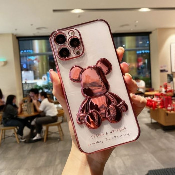 3D Кейс с фигура мечка TP-5 за iPhone 12 Pro Max - Розов