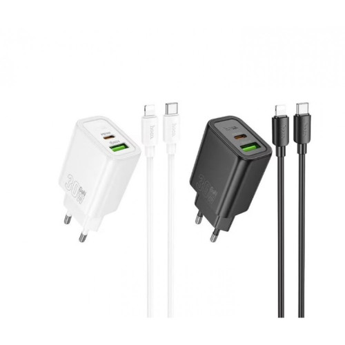 HOCO N63 Зарядно GaN USB USB-C PD30W TYPE-C към TYPE-C - Черен