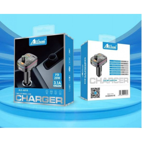 ALLISON A010 PD20W FM Трансмитер FAST 1PD*USB-C и 1 QC 3.1 с амбиентно осветление