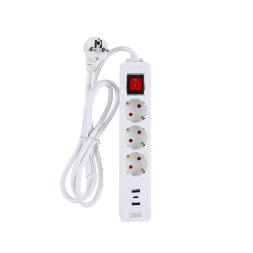 Разкл. Winning Star ST-4047 с 3 гнездa+2 USB-A+1 USB-C 2000W 3М Разкл. Winning Star ST-4047 с 3 гнездa+2 USB-A+1 USB-C 2000W 3М