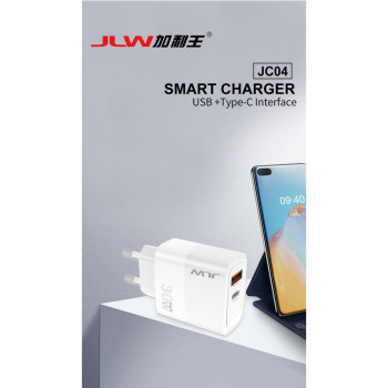JLW-JC02 Зарядно 20W GAN Адаптер USB+USB-C JLW-JC02 Зарядно 20W GAN Адаптер USB+USB-C