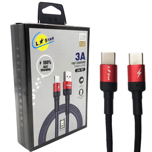 Плетен кабел LS-72 L✮Star Type-C към Type-C Червен Плетен кабел LS-72 L✮Star Type-C към Type-C Червен