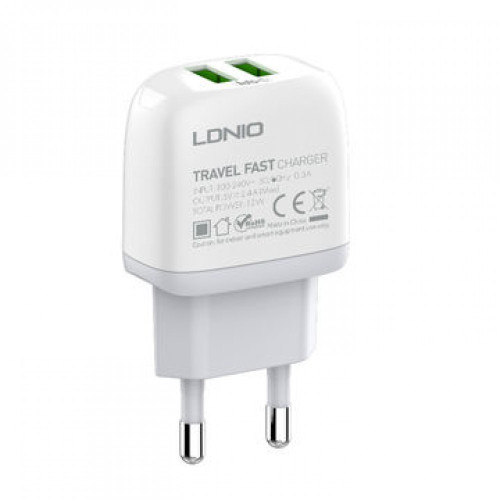Зарядно устройство LDNIO A2219 2.4A 2 port - USB към Lightning