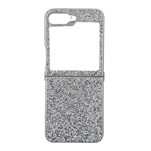 D75 Калъф с камъни за Samsung Z Flip 5 от 2 части - Светло Сив