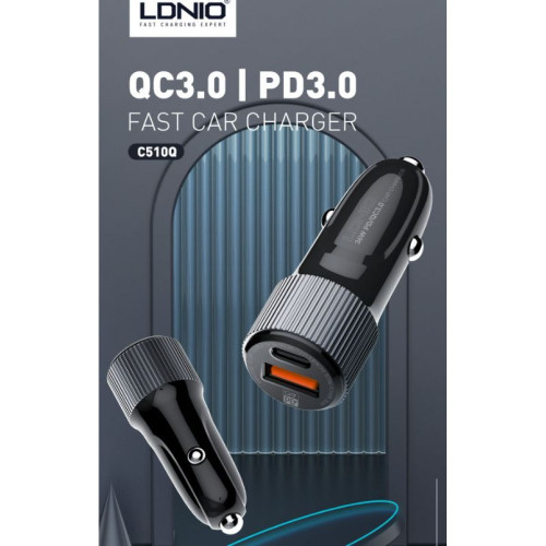 12V 2в1 C510Q 3.0 LDNIO Fast с 2 изхода USB-C + USB 36W - Type-C към Lightning