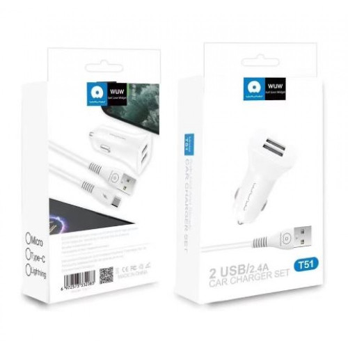 WUW 12V Зарядно T51 2.4A USB към Type-C