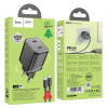 HOCO “N42 Elogiado” Зарядно GaN двоен USB-C PD45W TYPE-C към TYPE-C - Черен