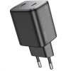 HOCO “N42 Elogiado” Зарядно GaN двоен USB-C PD45W TYPE-C към TYPE-C - Черен