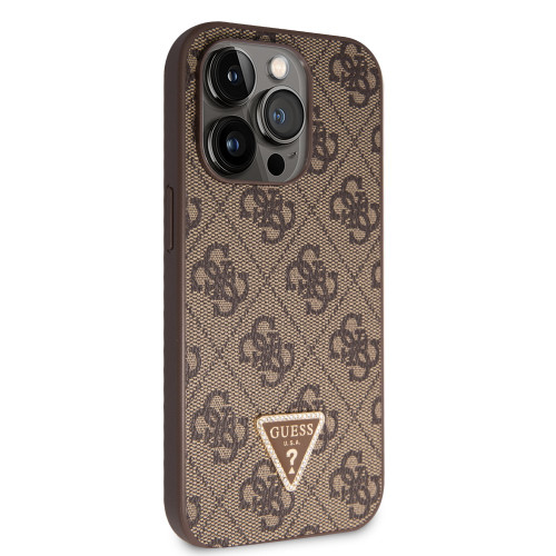 6368 GUESS HC PU LEATHER 4G LOGO STRASS BROWN iPhone 14 PRO