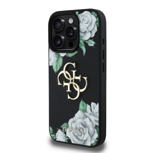 6910 GUESS HC GRAINED PU ROSES AND BIG 4G LOGO BLACK iPhone 15 PRO MAX
