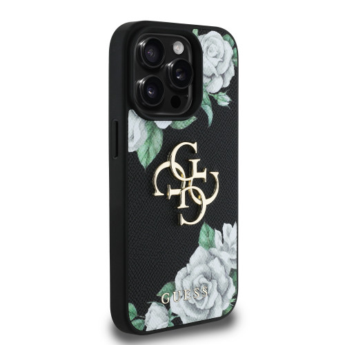 6910 GUESS HC GRAINED PU ROSES AND BIG 4G LOGO BLACK iPhone 15 PRO MAX