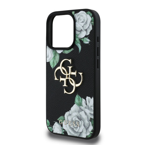 6910 GUESS HC GRAINED PU ROSES AND BIG 4G LOGO BLACK iPhone 15 PRO MAX
