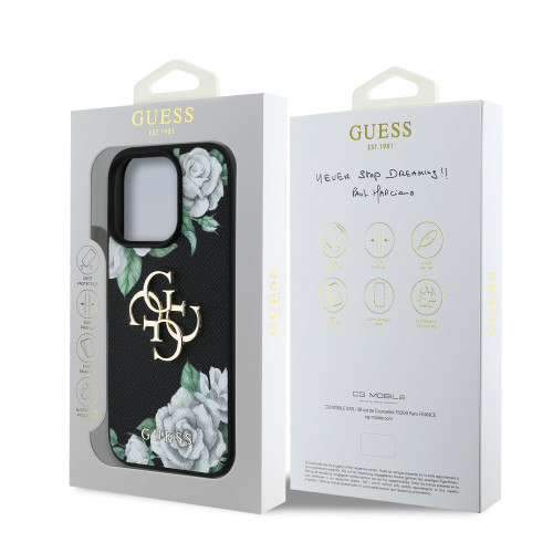6910 GUESS HC GRAINED PU ROSES AND BIG 4G LOGO BLACK iPhone 15 PRO MAX