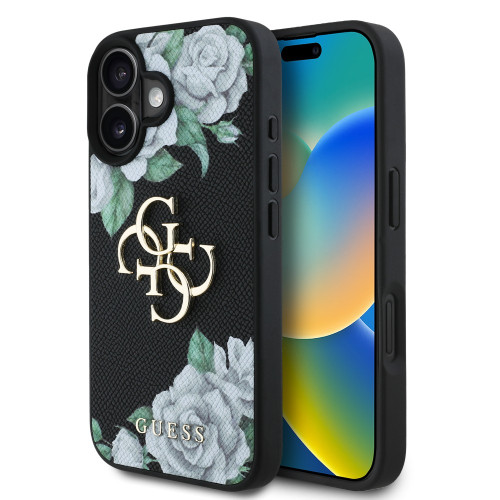 6927 GUESS HC GRAINED PU ROSES AND BIG 4G LOGO BLACK iPhone 16