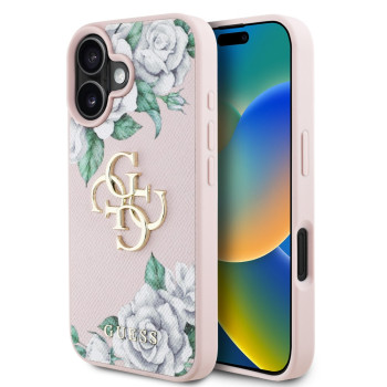 7078 GUESS HC GRAINED PU ROSES AND BIG 4G LOGO PINK iPhone 16