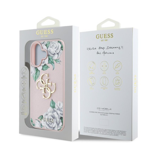 7078 GUESS HC GRAINED PU ROSES AND BIG 4G LOGO PINK iPhone 16