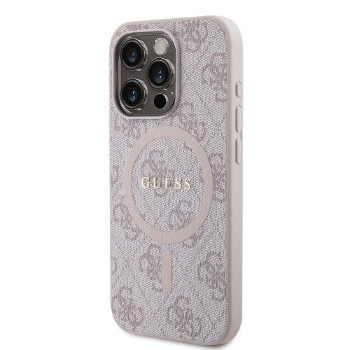 6763 GUESS HC MAGSAFE PU 4G RING CLASSIC LOGO PINK iPhone 15 PRO