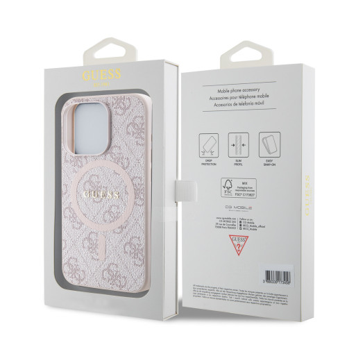 6763 GUESS HC MAGSAFE PU 4G RING CLASSIC LOGO PINK iPhone 15 PRO