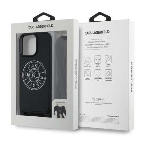 8962 KARL HC 3D RUBBER CROSSBODY CORD BLACK iPhone 15 PRO