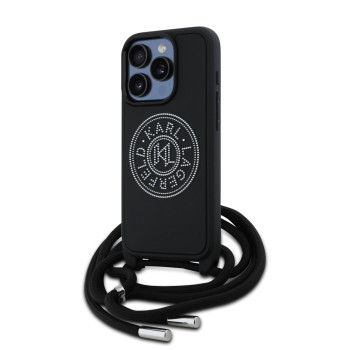 8979 KARL HC 3D RUBBER CROSSBODY CORD BLACK iPhone 15 PRO MAX