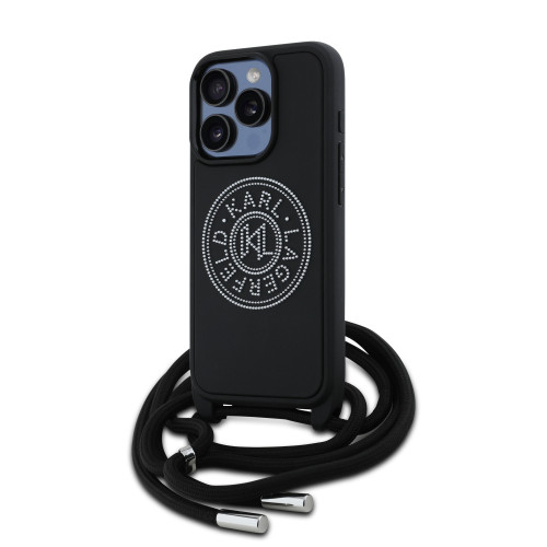 8979 KARL HC 3D RUBBER CROSSBODY CORD BLACK iPhone 15 PRO MAX