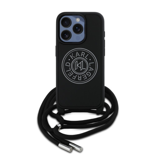 8979 KARL HC 3D RUBBER CROSSBODY CORD BLACK iPhone 15 PRO MAX